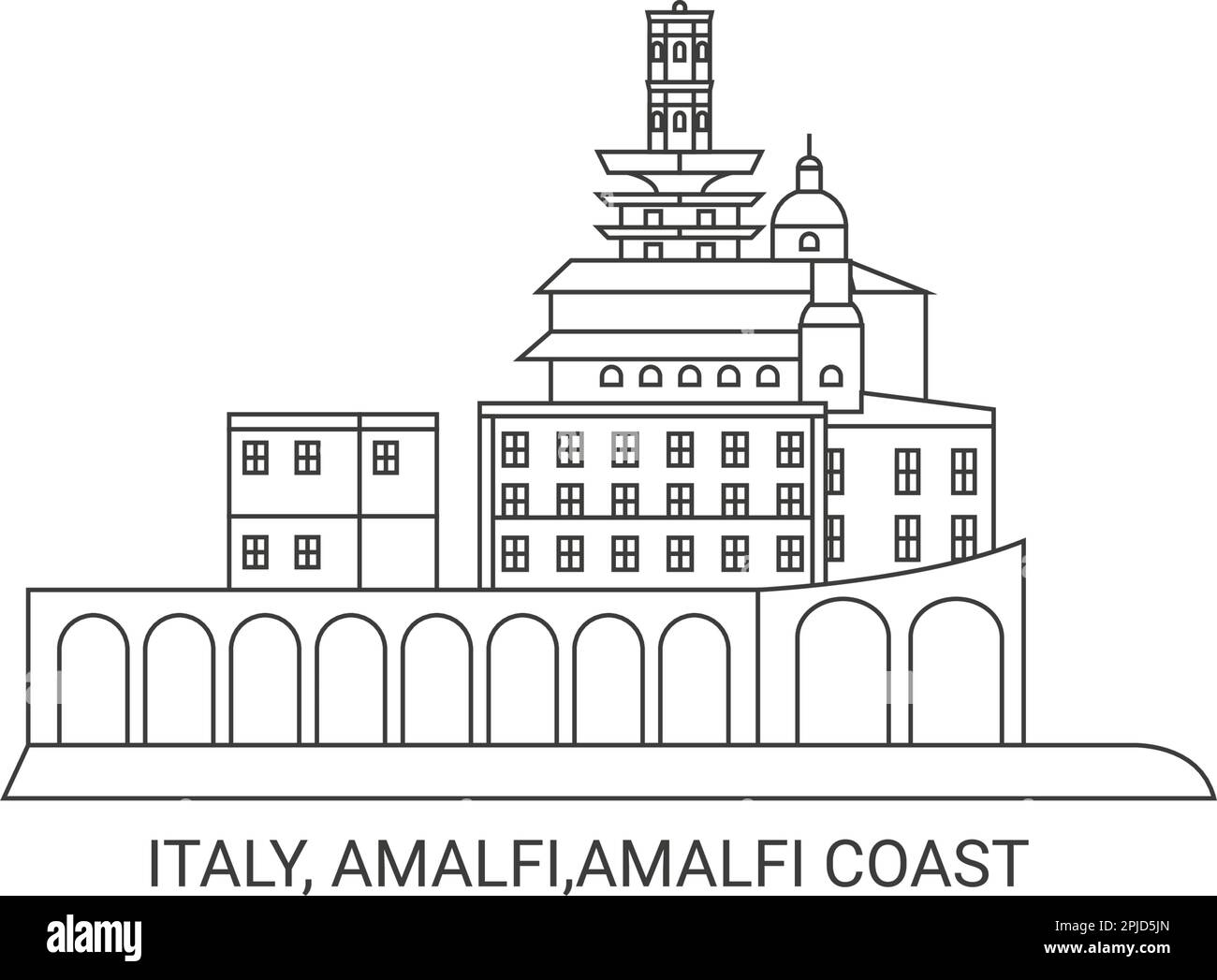 Italia, Amalfi, Costiera Amalfitana, viaggio punto di riferimento vettoriale illustrazione Illustrazione Vettoriale