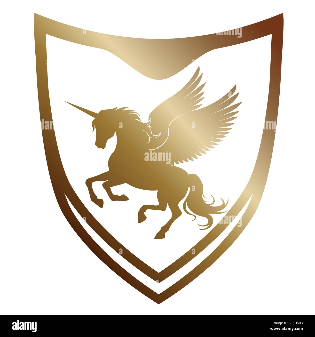 Unicorno con le ali su uno scudo. Pegasus silhouette vettoriale. Illustrazione Vettoriale