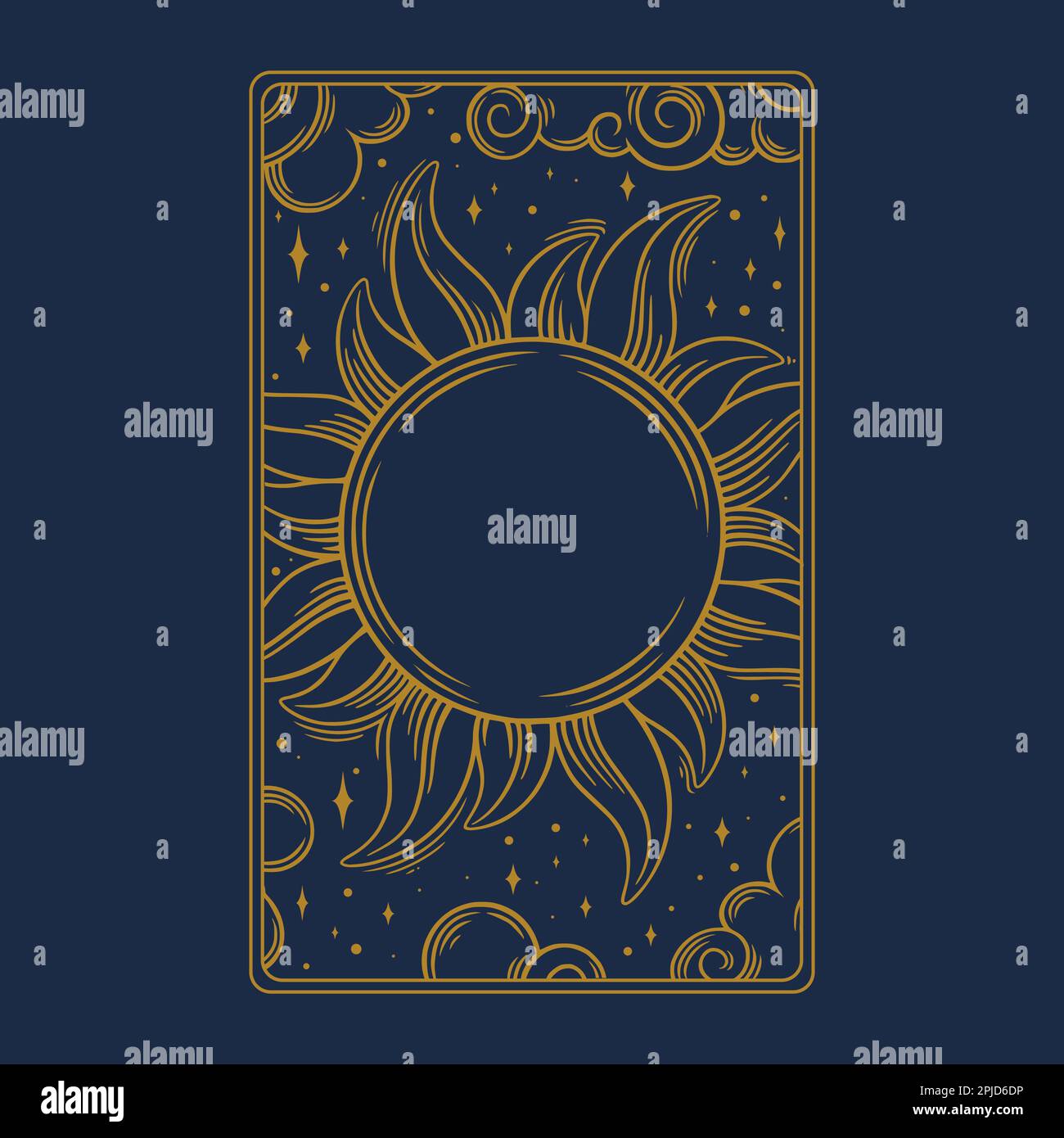 Carta estetica Tarocchi. Design a tarocchi occulti per le copertine delle carte oracle. Illustrazione vettoriale isolata su sfondo blu Illustrazione Vettoriale