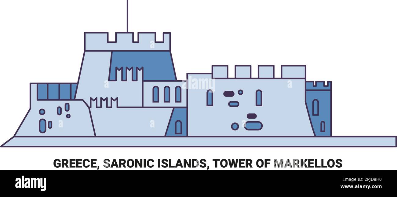 Grecia, Isole Saroniche, Torre di Markellos viaggio punto di riferimento vettore illustrazione Illustrazione Vettoriale