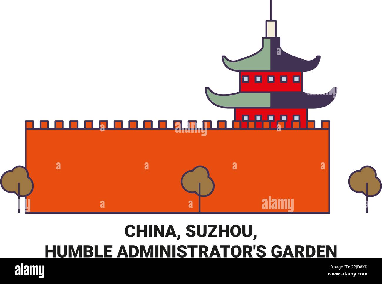 Cina, Suzhou, Humble Administrator's Garden viaggio punto di riferimento vettore illustrazione Illustrazione Vettoriale