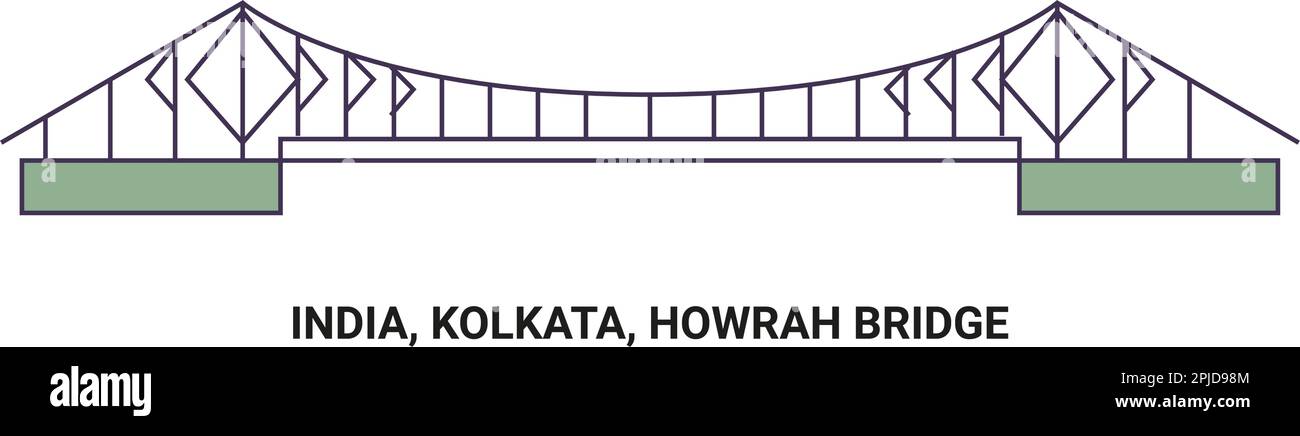India, Kolkata, Howrah Bridge, viaggio punto di riferimento vettore illustrazione Illustrazione Vettoriale