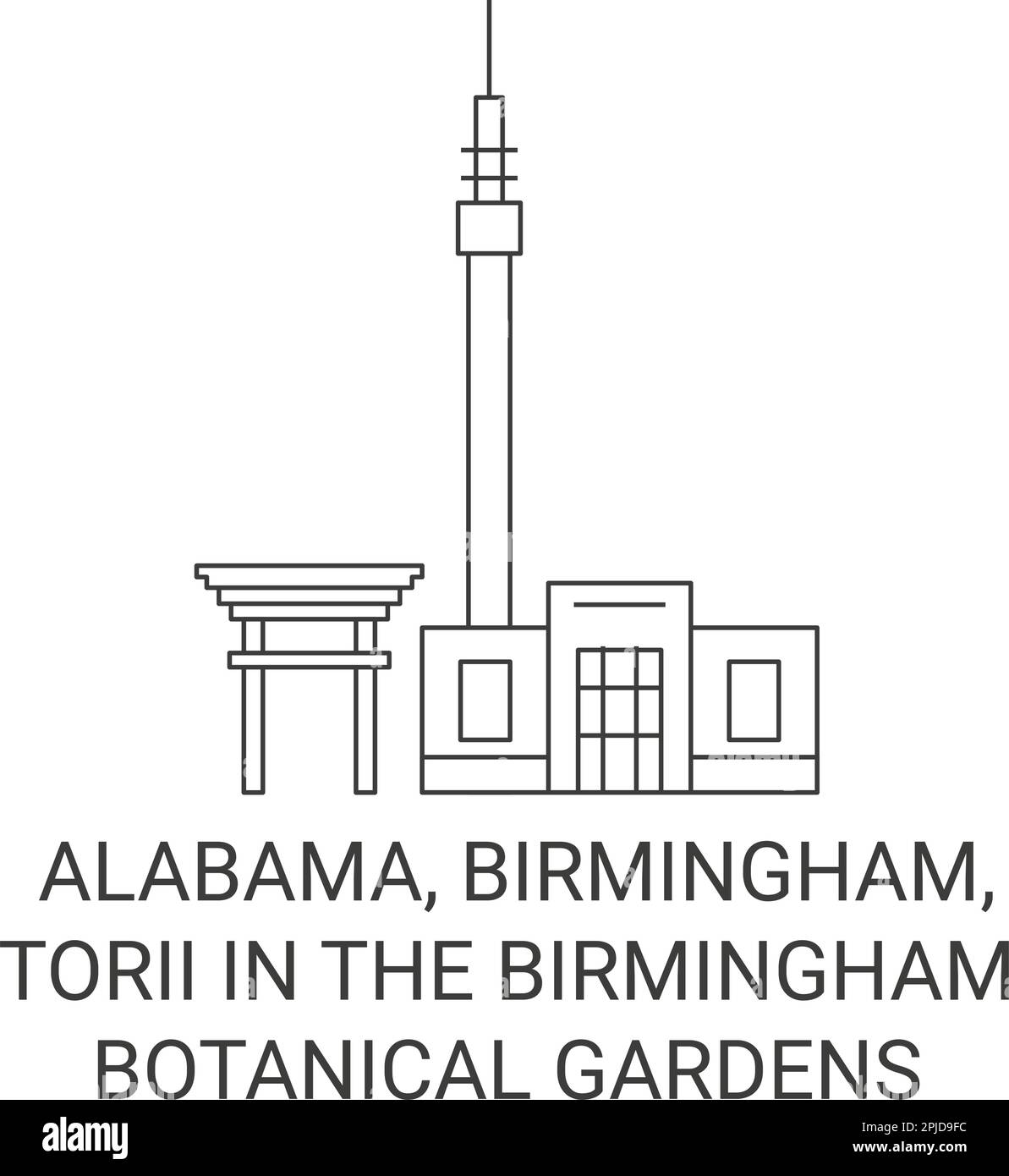 Stati Uniti, Alabama, Birmingham, Torii nei giardini botanici di Birmingham viaggio punto di riferimento vettoriale illustrazione Illustrazione Vettoriale