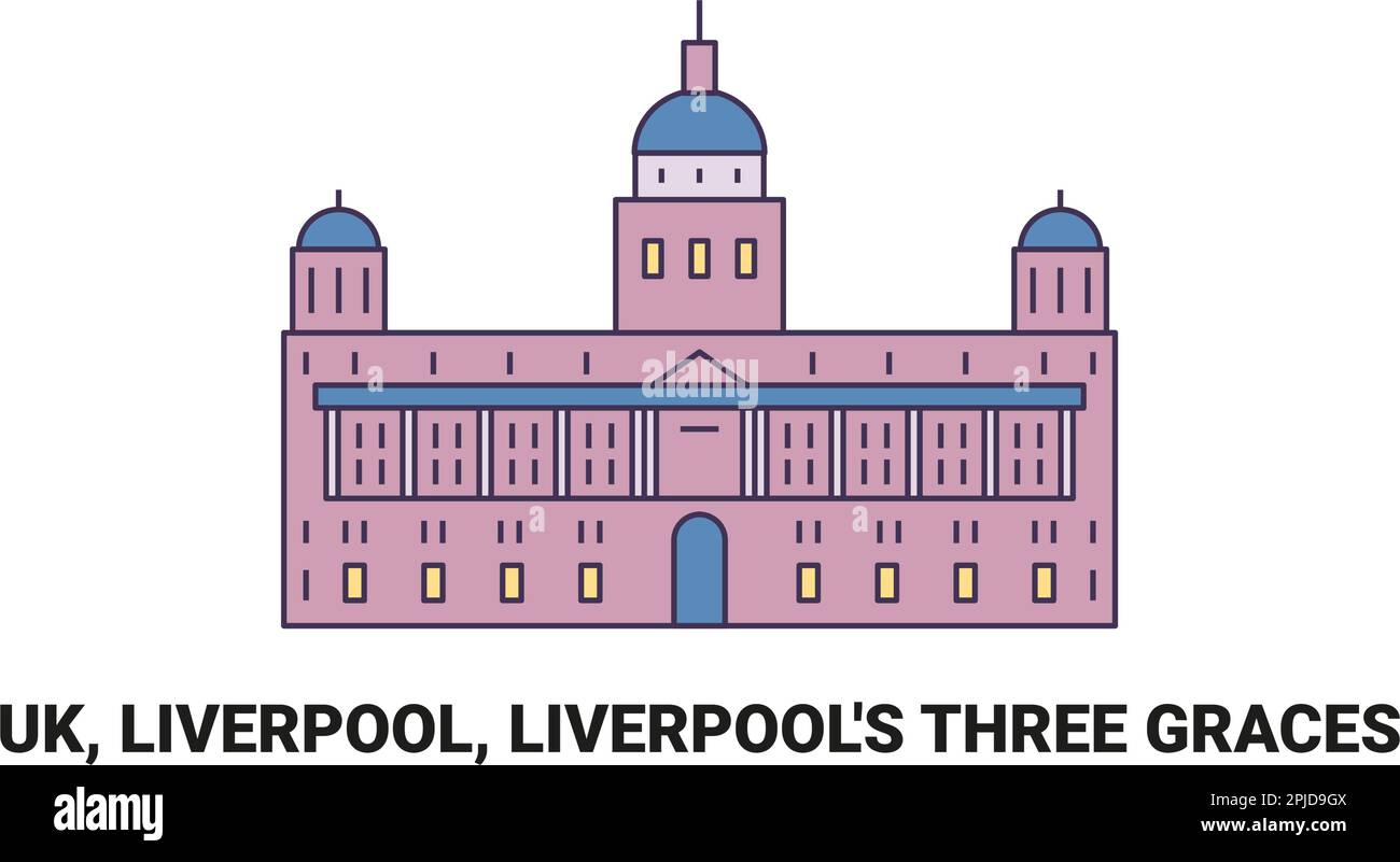 Inghilterra, Liverpool, le tre grazie di Liverpool, illustrazione vettoriale di riferimento di viaggio Illustrazione Vettoriale