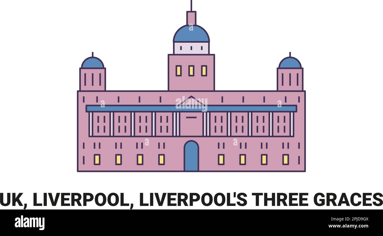 Inghilterra, Liverpool, le tre grazie di Liverpool, illustrazione vettoriale di riferimento di viaggio Illustrazione Vettoriale