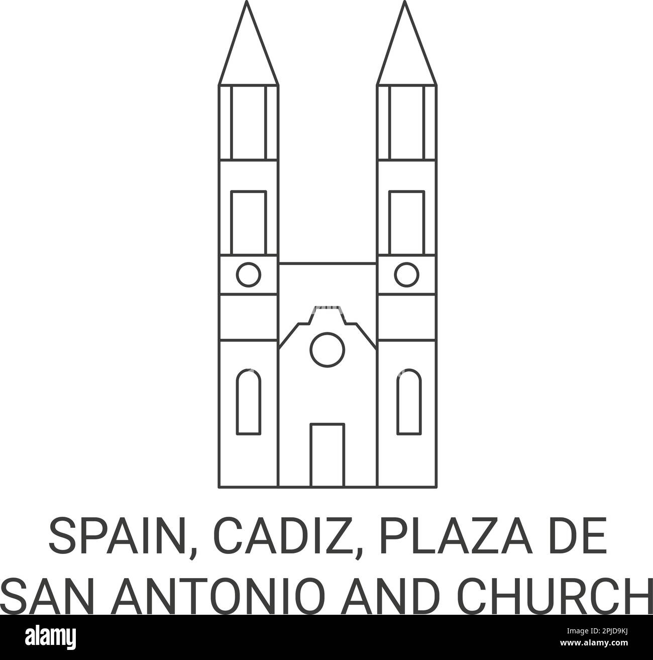 Spagna, Cadice, Plaza De San Antonio e la Chiesa viaggio punto di riferimento vettore illustrazione Illustrazione Vettoriale