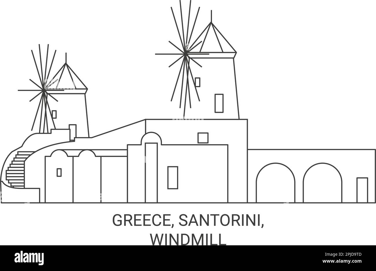 Grecia, Santorini, Windmill viaggio punto di riferimento vettoriale illustrazione Illustrazione Vettoriale