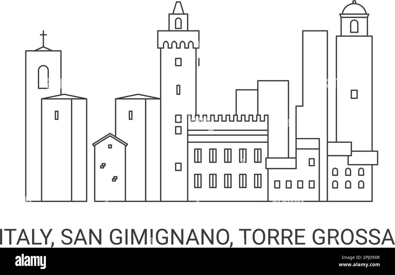 Italia, San Gimignano, Torre grossa, viaggio punto di riferimento vettoriale illustrazione Illustrazione Vettoriale
