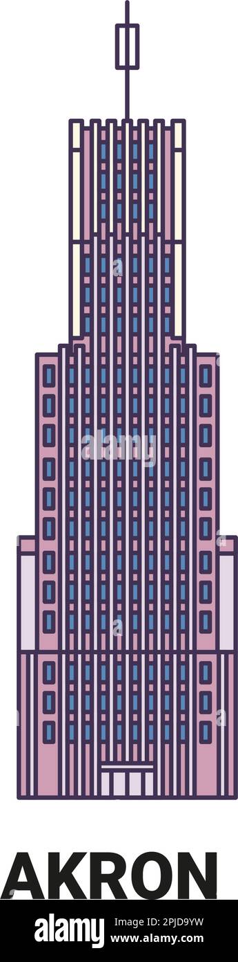 USA, Akron viaggio punto di riferimento vettore illustrazione Illustrazione Vettoriale
