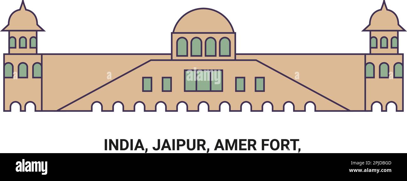 India, Jaipur, Forte Amer, viaggio punto di riferimento vettore illustrazione Illustrazione Vettoriale
