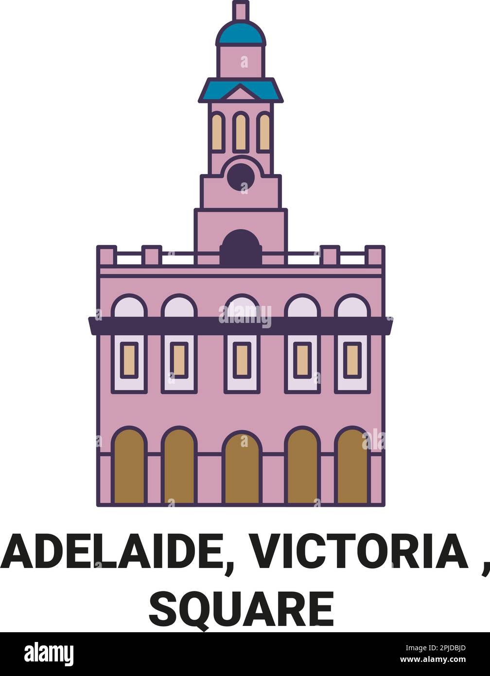 Australia, Adelaide, Victoria , disegno vettoriale di riferimento di viaggio quadrato Illustrazione Vettoriale