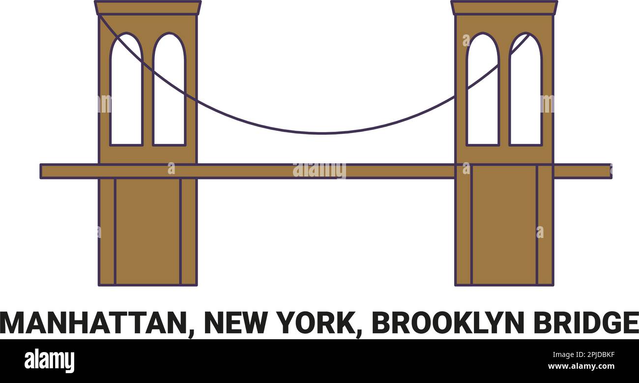 Stati Uniti, Manhattan, New York, Ponte di Brooklyn, viaggio punto di riferimento vettoriale illustrazione Illustrazione Vettoriale