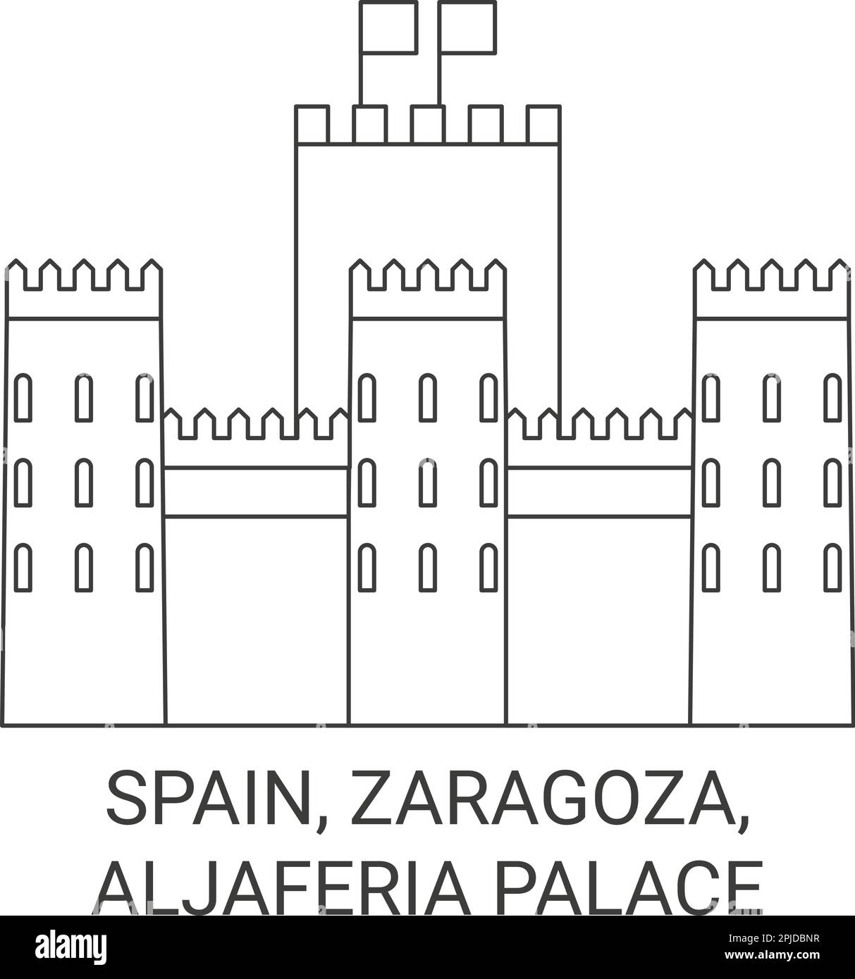 Spagna, Saragozza, Aljaferia Palace viaggio punto di riferimento vettoriale illustrazione Illustrazione Vettoriale