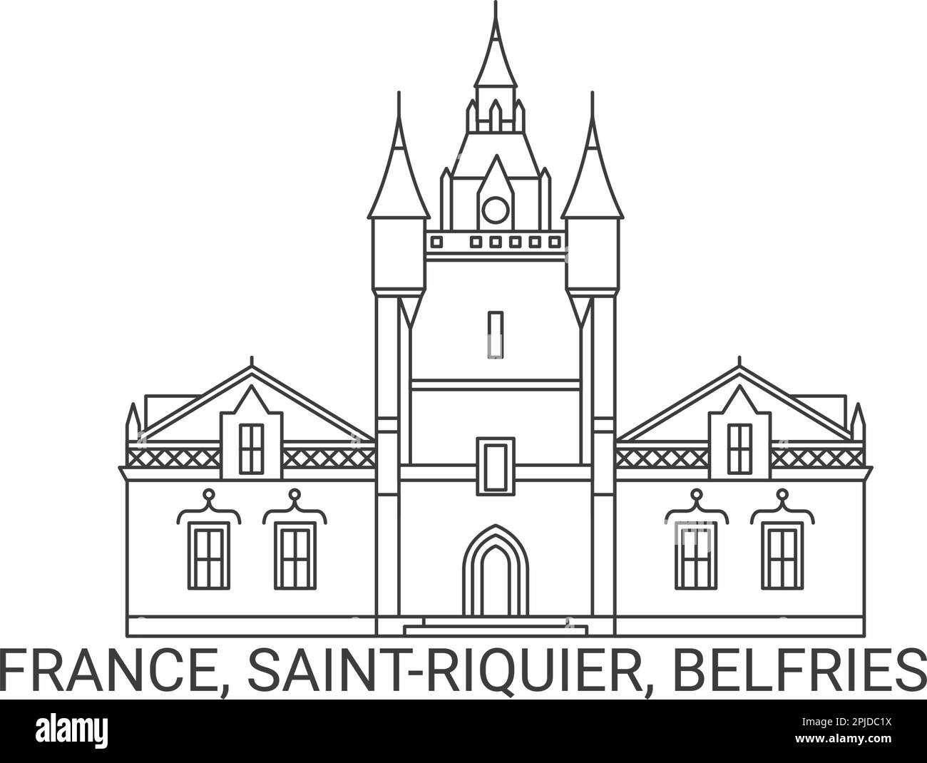 Francia, Saintriquier, belfries viaggio punto di riferimento vettoriale illustrazione Illustrazione Vettoriale