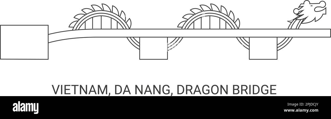Vietnam, da Nang, Dragon Bridge, viaggio punto di riferimento vettoriale illustrazione Illustrazione Vettoriale