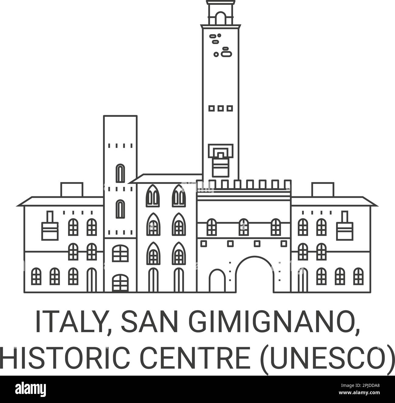 Italia, San Gimignano, Centro storico UNESCO viaggio punto di riferimento vettore illustrazione Illustrazione Vettoriale
