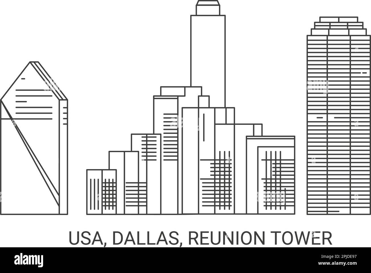 USA, Dallas, Reunion Tower, illustrazione vettoriale di riferimento del viaggio Illustrazione Vettoriale