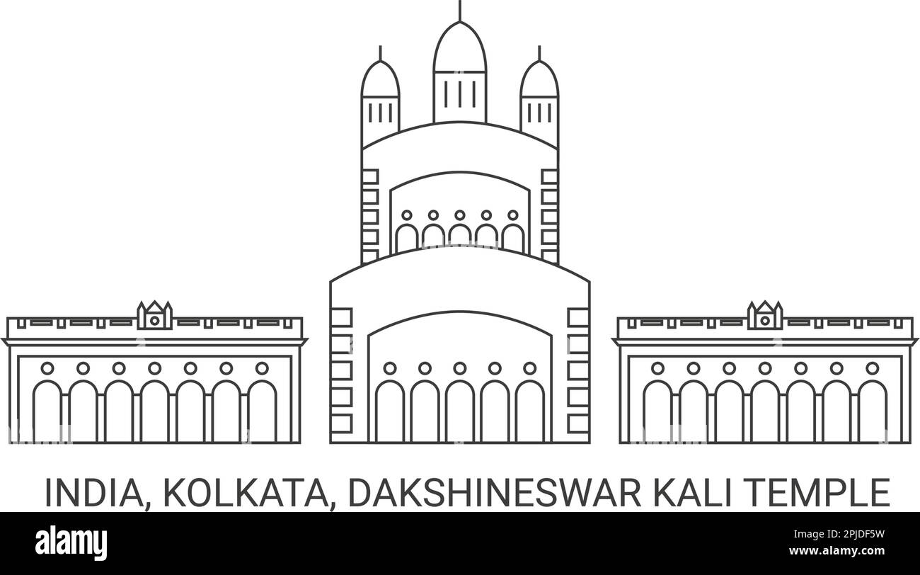 India, Kolkata, Dakshineswar Kali Tempio, viaggio punto di riferimento vettore illustrazione Illustrazione Vettoriale