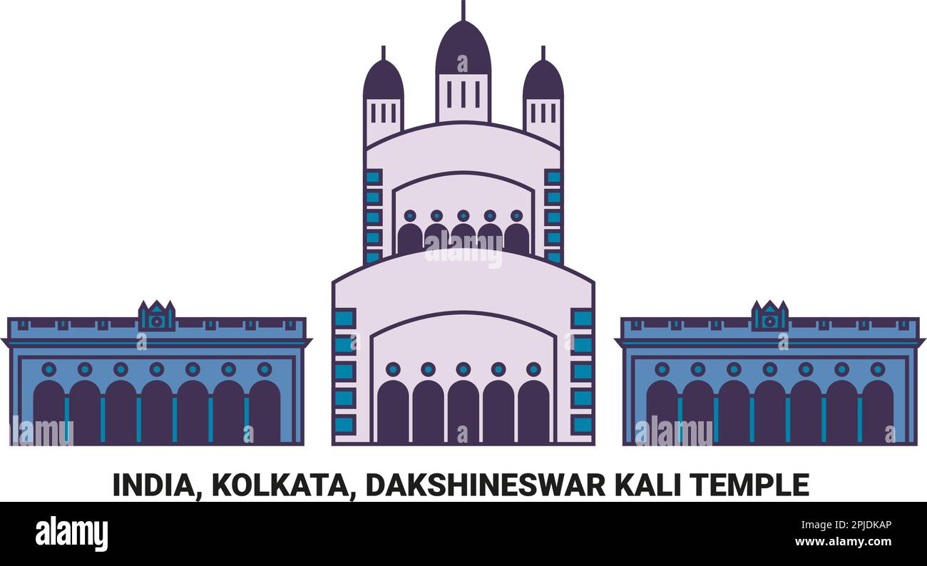 India, Kolkata, Dakshineswar Kali Tempio viaggio punto di riferimento vettore illustrazione Illustrazione Vettoriale