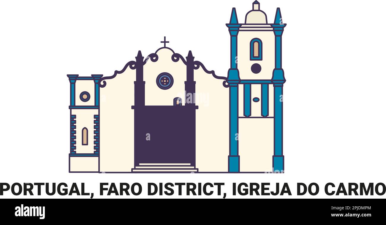 Portogallo, Distretto di Faro, Igreja do Carmo, illustrazione vettoriale di riferimento del viaggio Illustrazione Vettoriale
