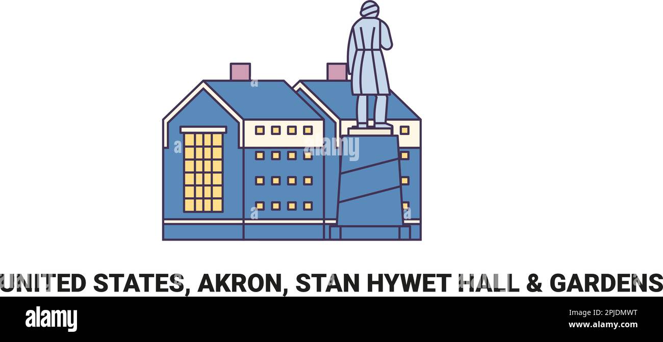 Stati Uniti, Akron, Stan Hywet Hall & Gardens, viaggio punto di riferimento vettore illustrazione Illustrazione Vettoriale