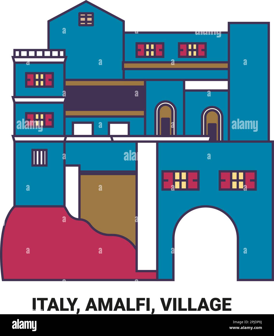 Italia, Amalfi, Viaggi Landsmark viaggio punto di riferimento vettoriale illustrazione Illustrazione Vettoriale