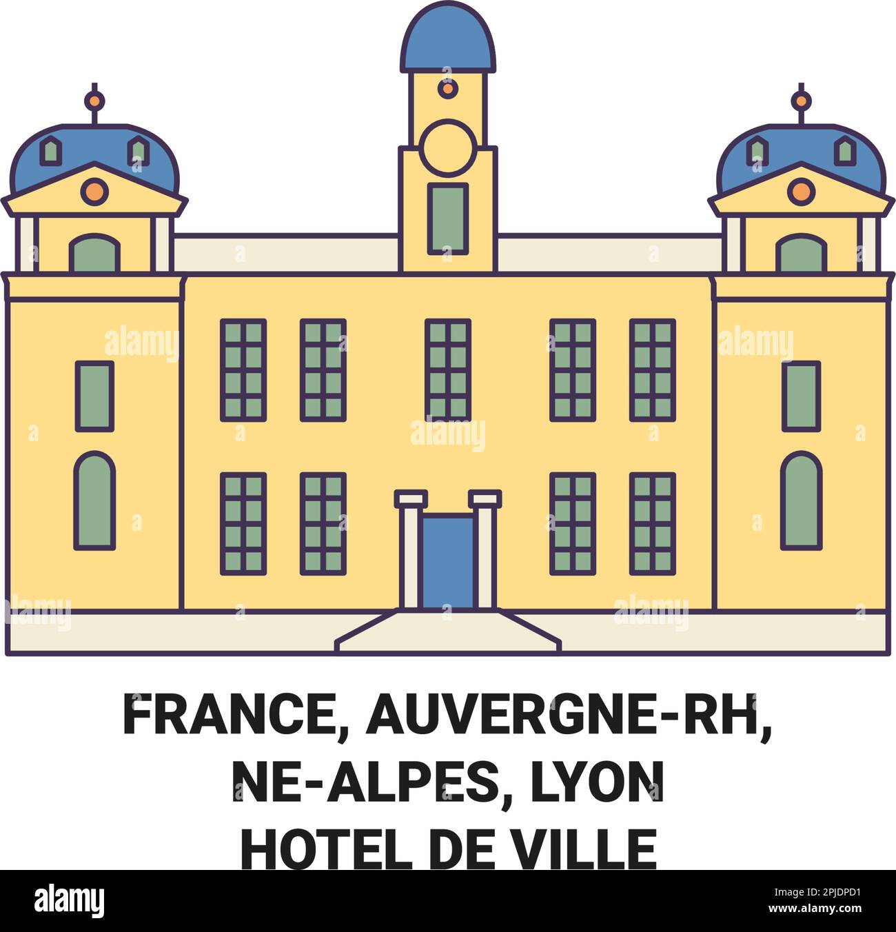 Francia, Auvergnerh, Nealpes, Lyonhtel De Ville viaggio punto di riferimento illustrazione vettore Illustrazione Vettoriale