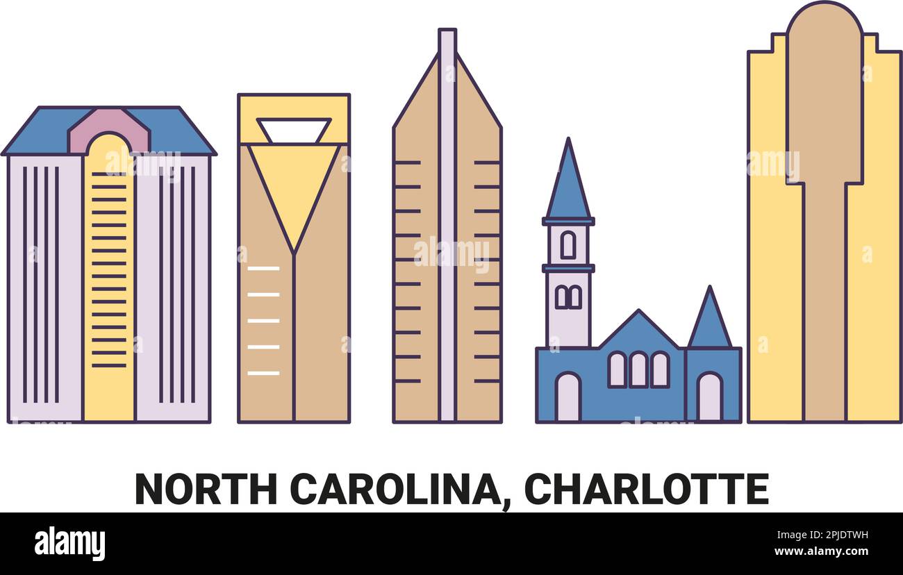 Stati Uniti, Carolina del Nord, Charlotte viaggio punto di riferimento vettore illustrazione Illustrazione Vettoriale