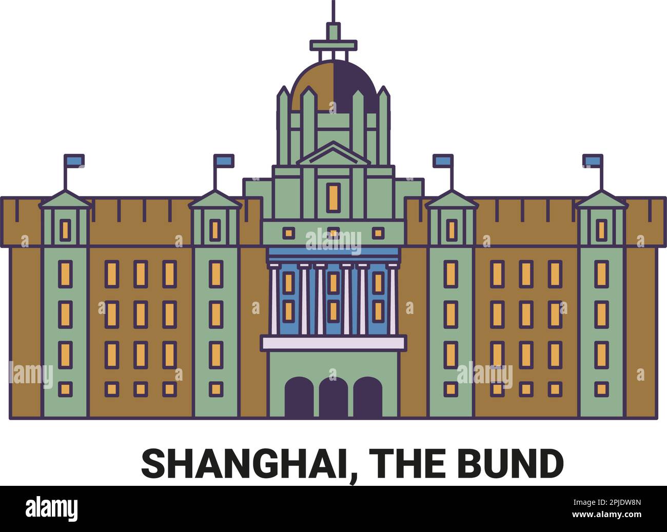 Cina, Shanghai, il Bund, viaggio punto di riferimento vettore illustrazione Illustrazione Vettoriale