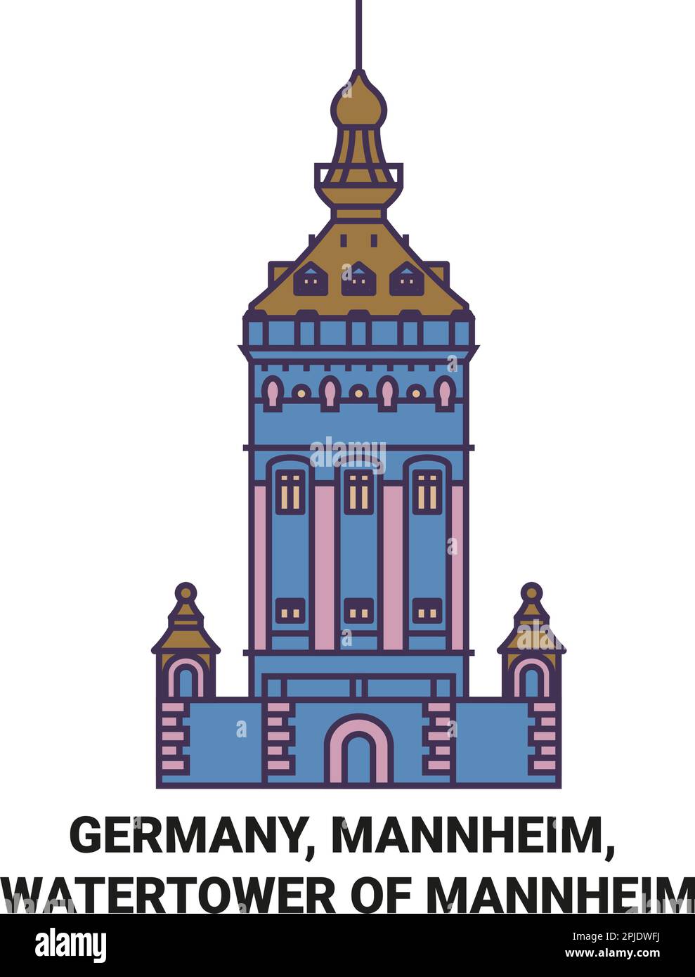 Germania, Mannheim, Watertower di Mannheim viaggio punto di riferimento vettoriale illustrazione Illustrazione Vettoriale