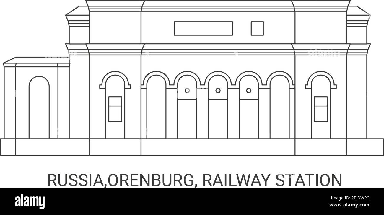 Russia, Orenburg, Stazione ferroviaria, viaggio punto di riferimento vettoriale illustrazione Illustrazione Vettoriale