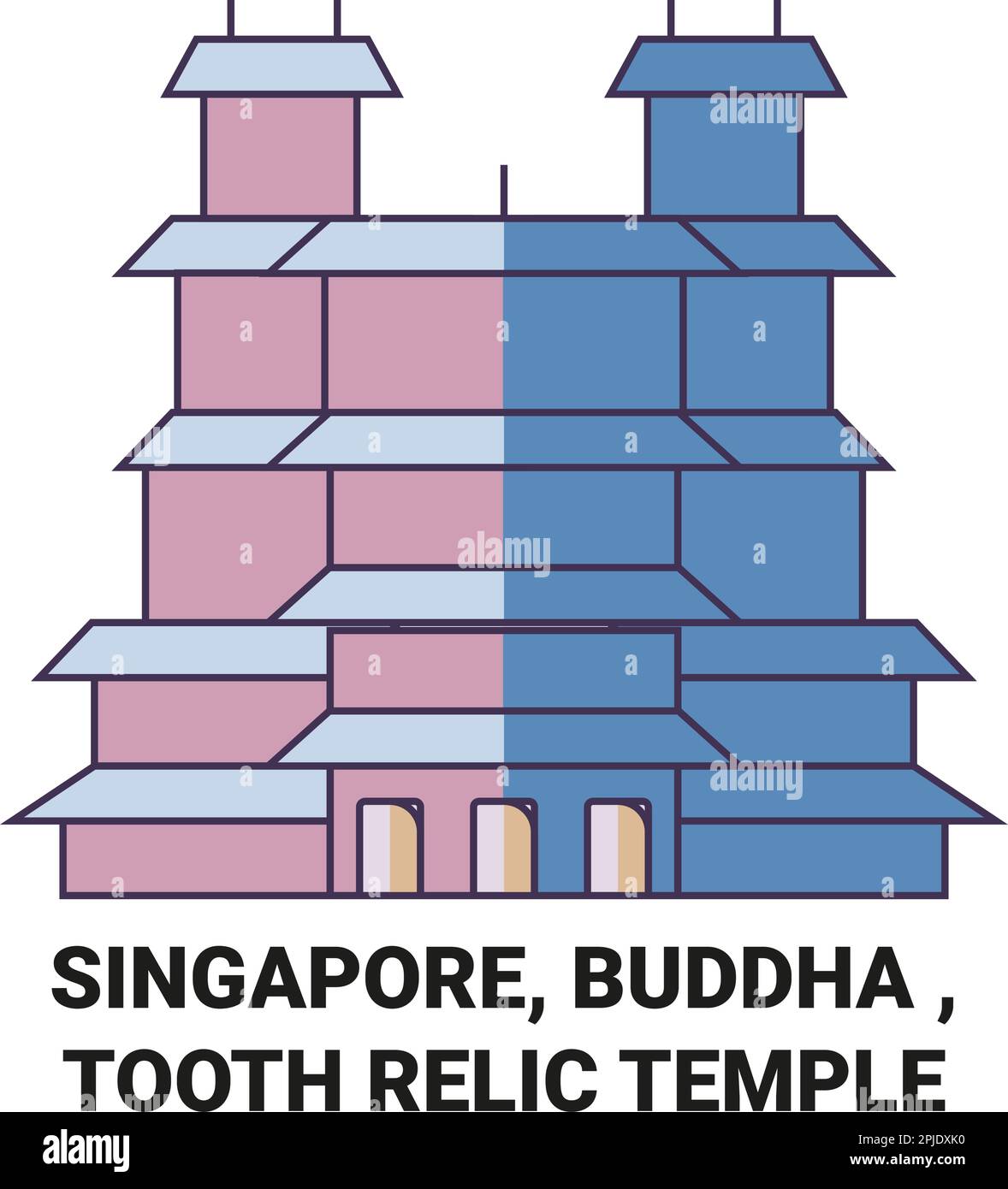 Singapore, Buddha, Tempio della Reliquia del dente viaggio punto di riferimento illustrazione vettoriale Illustrazione Vettoriale