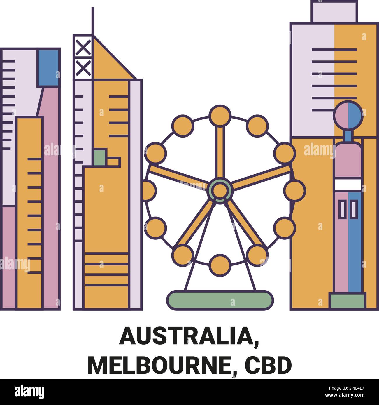 Illustrazione vettoriale dei punti di riferimento di viaggio in Australia, Melbourne, CBD Illustrazione Vettoriale