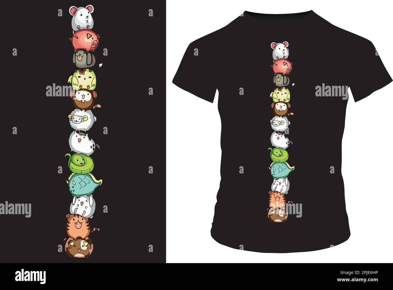 Simpatici animaletti divertenti seduti l'uno sopra l'altro. illustrazione vettoriale per maglietta, felpa con cappuccio, tazza, sito web, stampa, applicazione, logo, clip art, poster Illustrazione Vettoriale