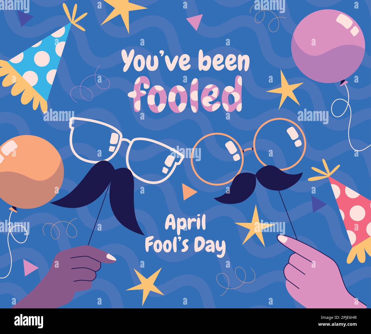 Aprile Fools Day testo e divertenti occhiali EPS 10 vettore illustrazione per biglietto di auguri, annuncio, promozione, poster, flier, blog, articolo, marketing, segnaletica Illustrazione Vettoriale