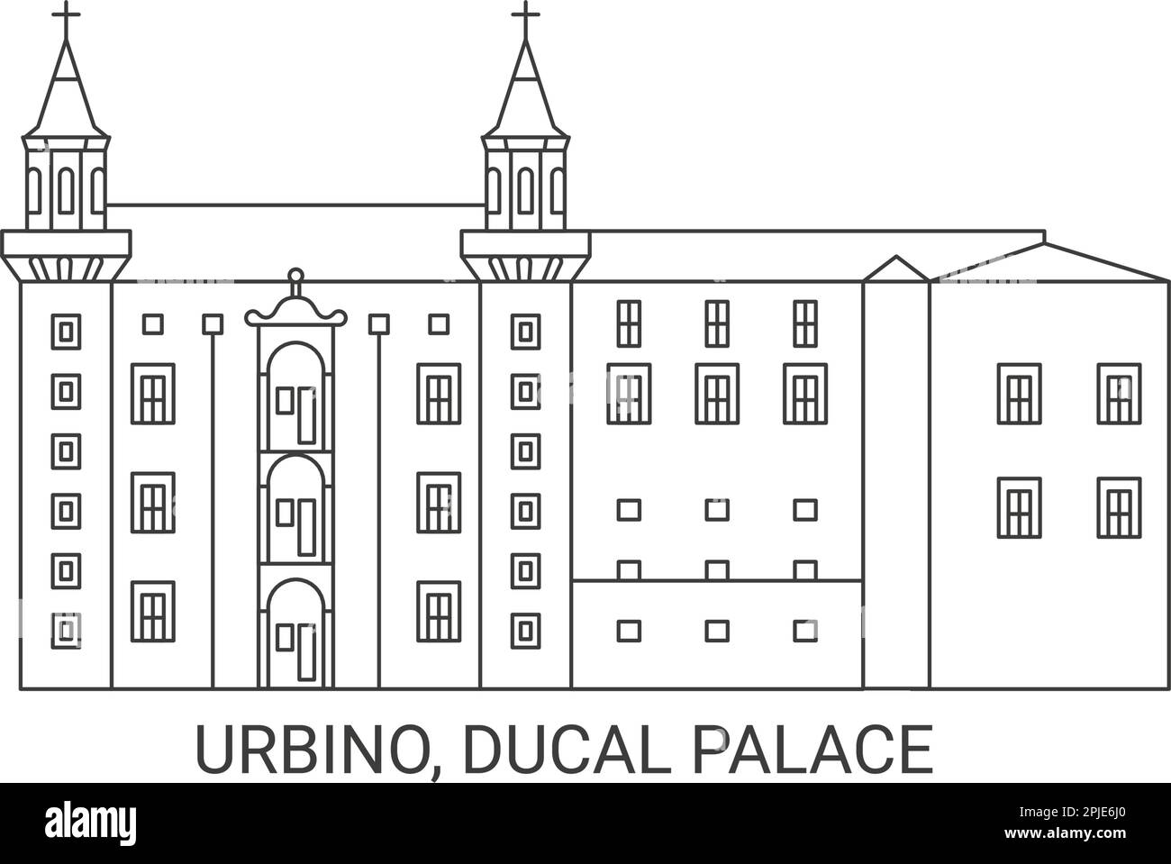 Italia, Urbino, Palazzo Ducale, viaggio punto di riferimento vettoriale illustrazione Illustrazione Vettoriale