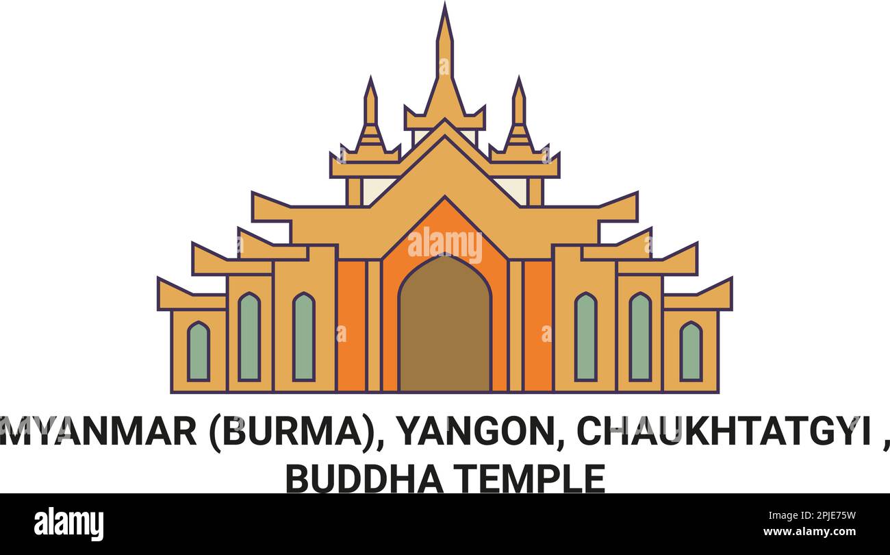 Myanmar Birmania, Yangon, Chaukhtatgyi , Buddha Tempio viaggio punto di riferimento vettore illustrazione Illustrazione Vettoriale