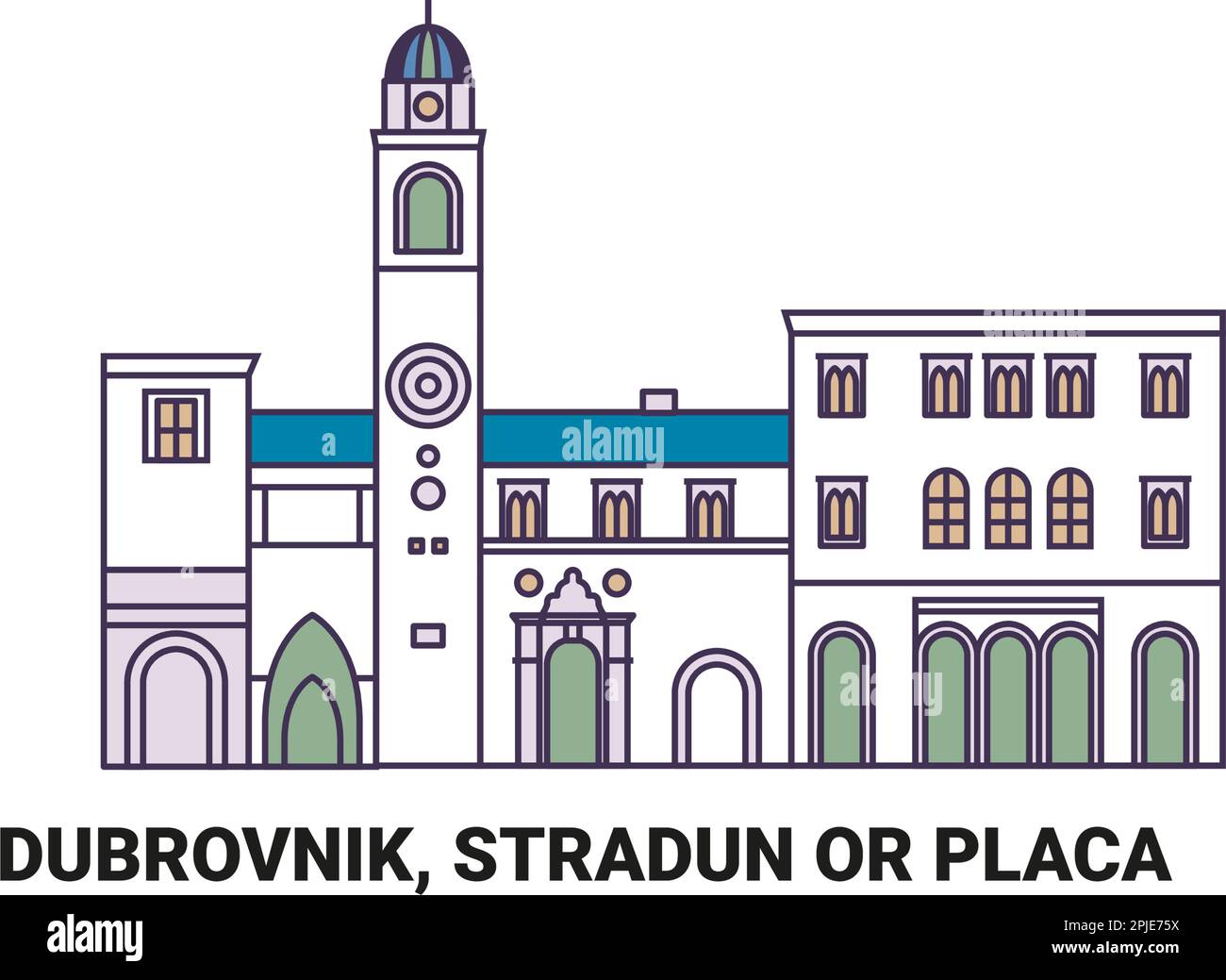 Croaita, Dubrovnik, Stradun o Placa, illustrazione vettoriale di riferimento del viaggio Illustrazione Vettoriale