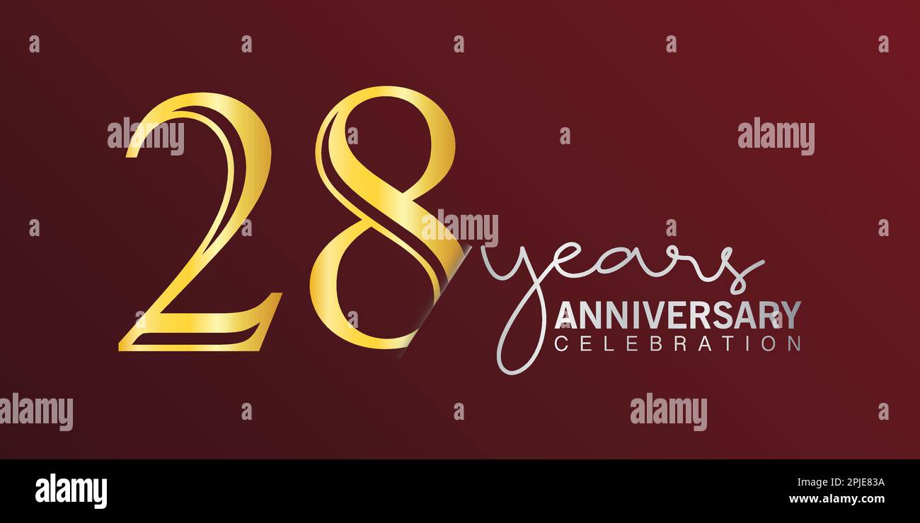 celebrazione del decimo anniversario numero di logo colore oro con sfondo rosso. vettore anniversario per celebrazione, biglietto di invito, e saluto c Illustrazione Vettoriale