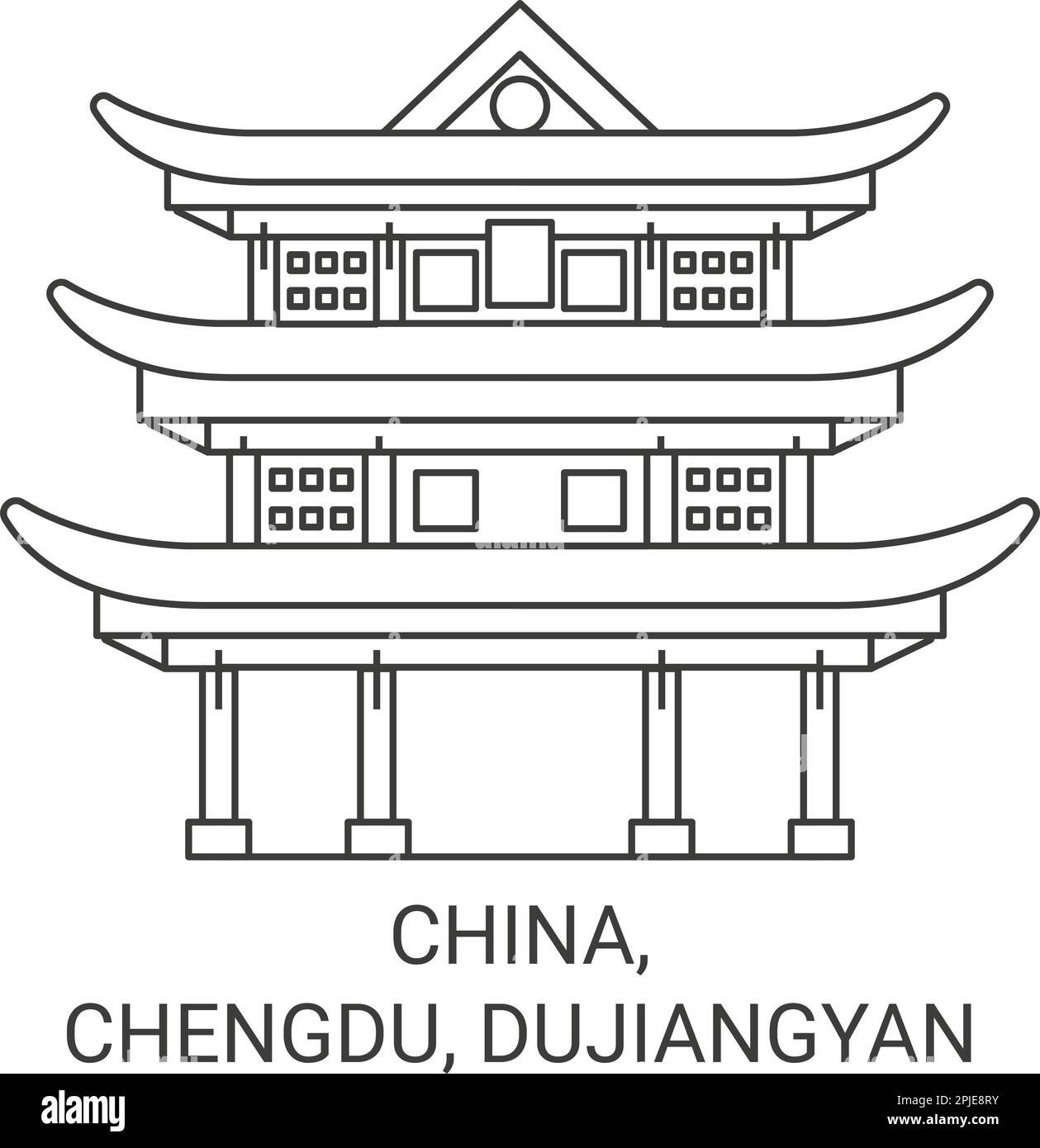 Cina, Chengdu, Dujiangyan viaggio punto di riferimento vettore illustrazione Illustrazione Vettoriale