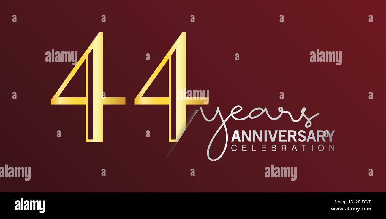 44th° anniversario festeggiamento numero di logo colore oro con sfondo rosso. vettore anniversario per celebrazione, biglietto di invito, e saluto c Illustrazione Vettoriale