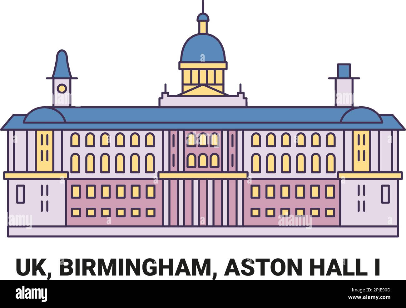 Inghilterra, Birmingham, Aston Hall i, illustrazione vettoriale di riferimento di viaggio Illustrazione Vettoriale