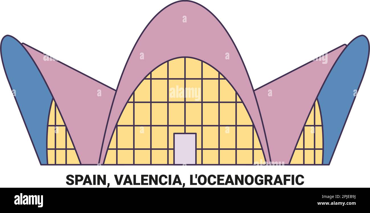 Spagna, Valencia, l'oceanografico viaggio riferimento vettore illustrazione Illustrazione Vettoriale