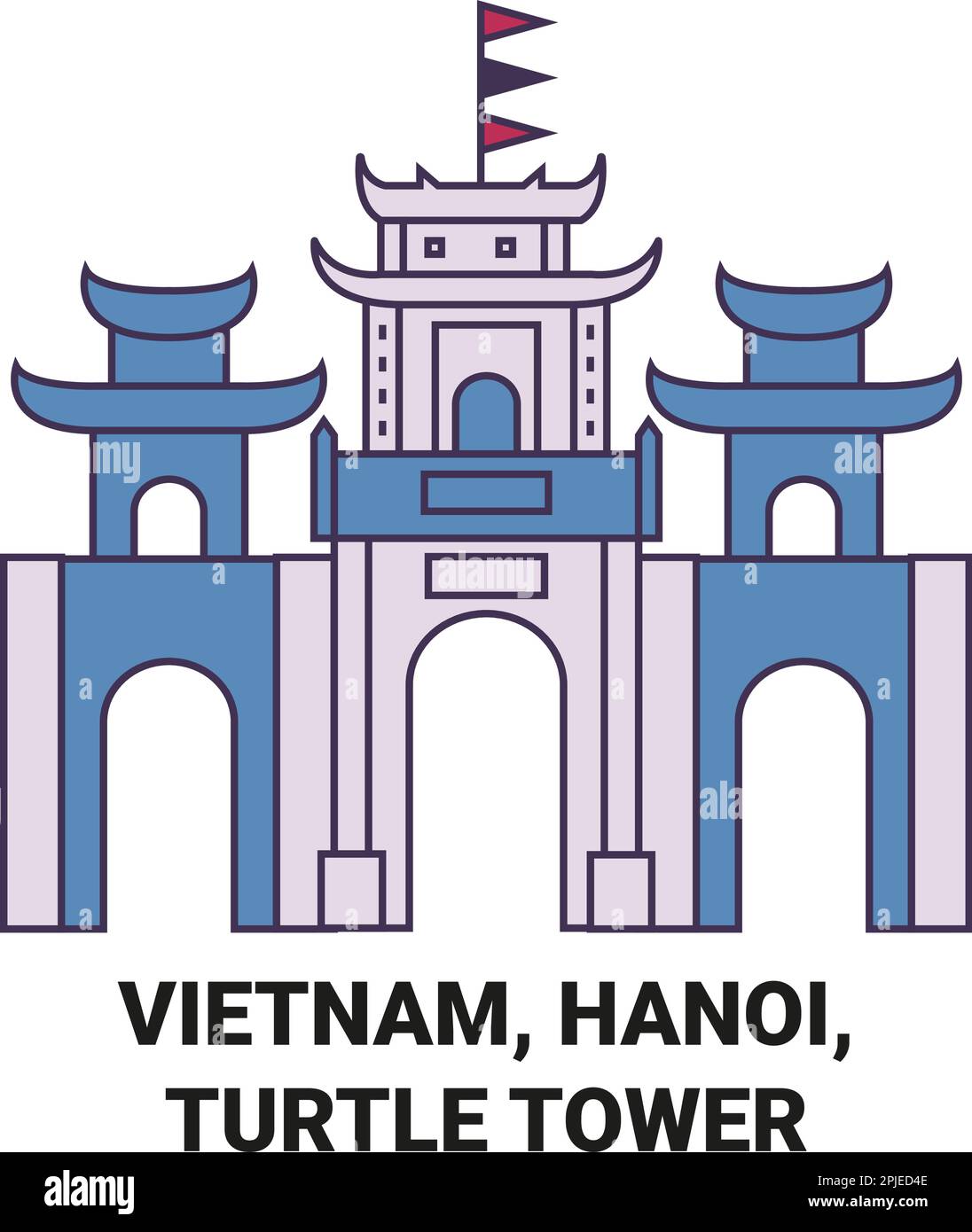 Vietnam, Hanoi, Turtle Tower viaggio punto di riferimento vettoriale illustrazione Illustrazione Vettoriale