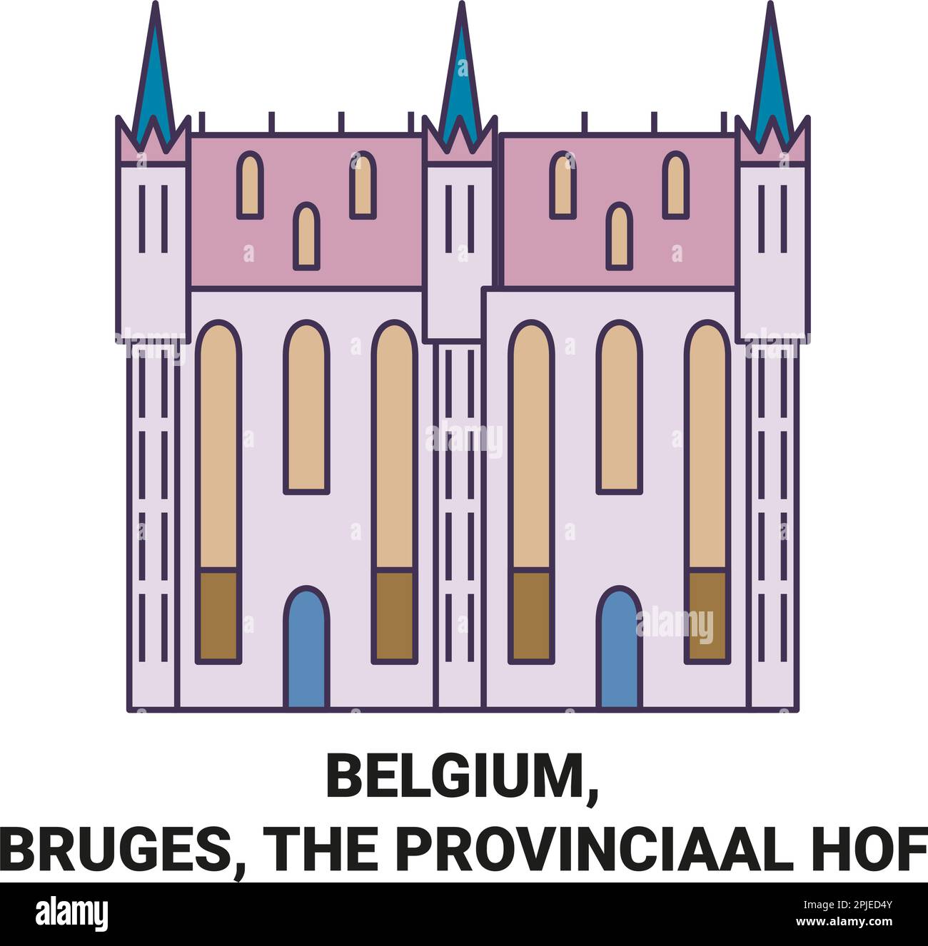 Belgio, Bruges, il Provinciaal Hof viaggio punto di riferimento illustrazione vettore Illustrazione Vettoriale