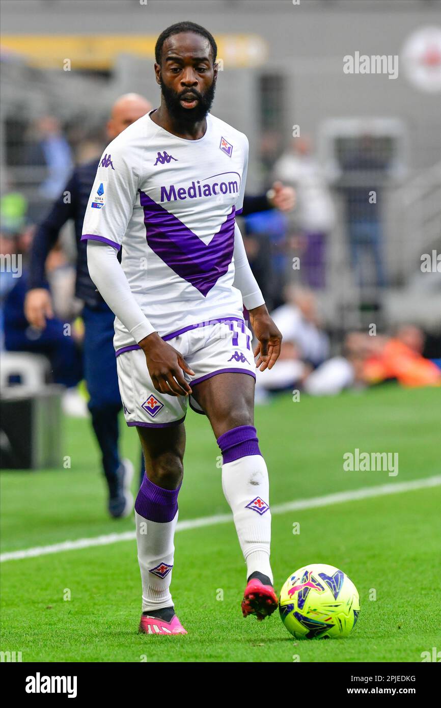 Milano, Italia. 01st Apr, 2023. Jonathan Ikone (11) della Fiorentina ha visto in Serie Un match tra Inter e Fiorentina a Giuseppe Meazza a Milano. (Photo Credit: Gonzales Photo/Alamy Live News Foto Stock