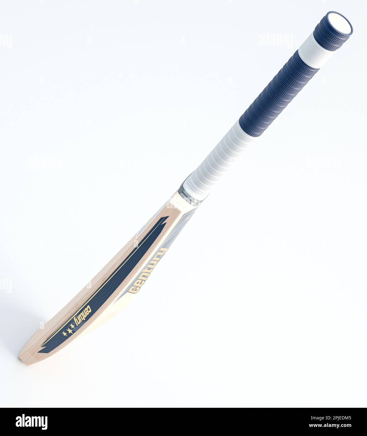 Un moderno pipistrello in legno con decalcomanie generiche di marca su uno sfondo bianco isolato - rendering 3D Foto Stock