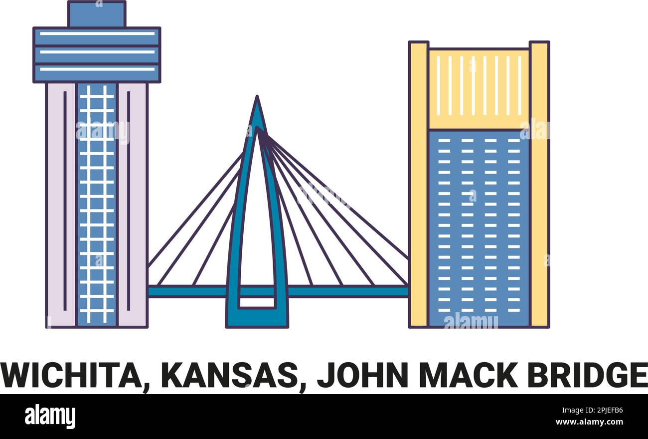 Stati Uniti, Wichita, Kansas, John Mack Bridge, illustrazione vettore punto di riferimento di viaggio Illustrazione Vettoriale