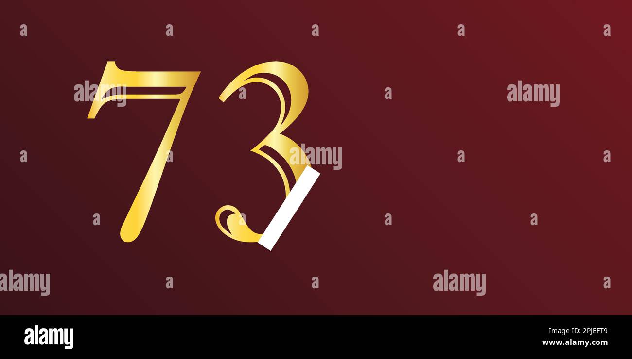 73rd anni Logo Oro e rosso colore isolato su sfondo elegante, disegno vettoriale per biglietto d'auguri e biglietto d'invito Illustrazione Vettoriale