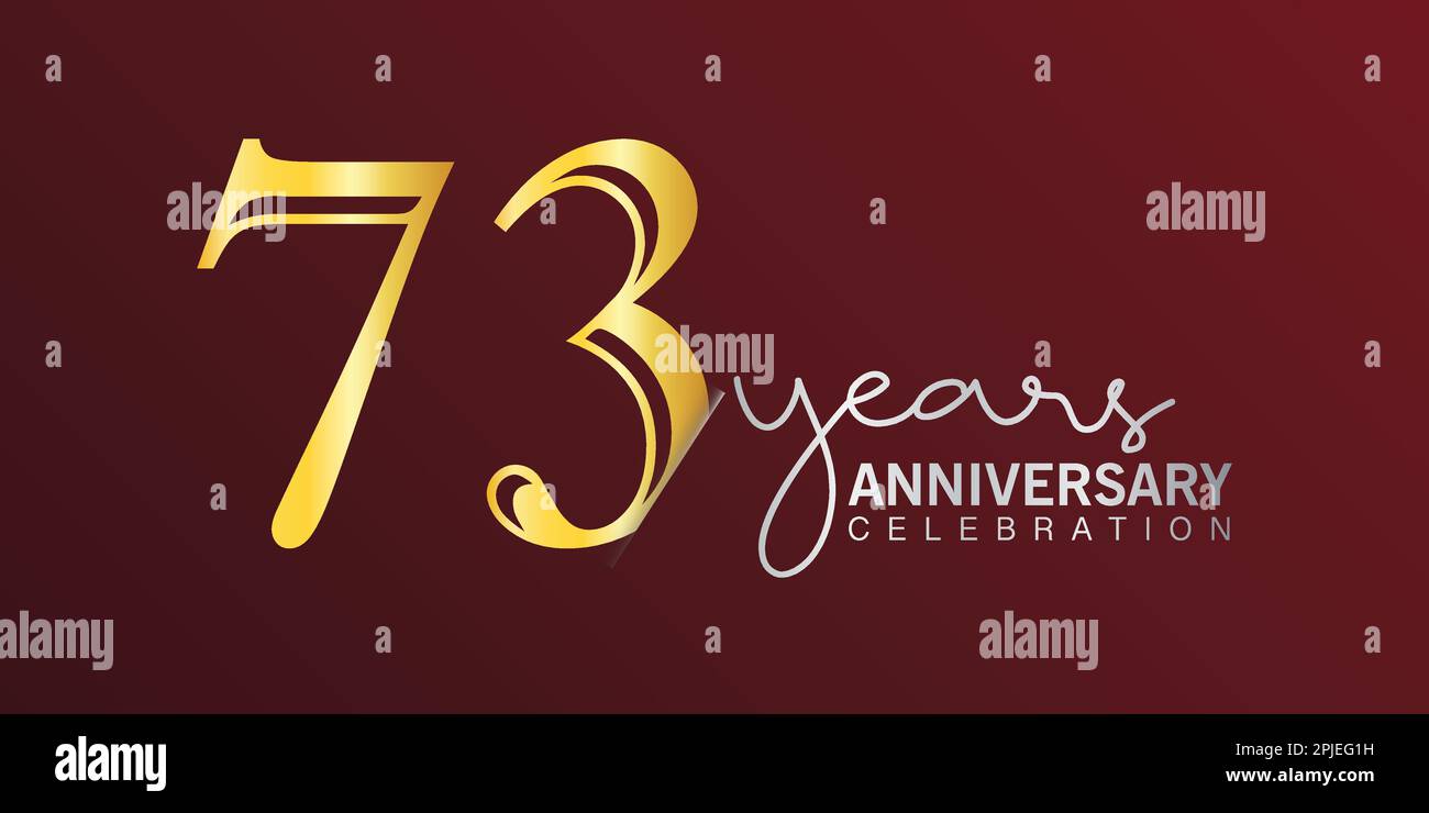 73rd anni Logo Oro e rosso colore isolato su sfondo elegante, disegno vettoriale per biglietto d'auguri e biglietto d'invito Illustrazione Vettoriale
